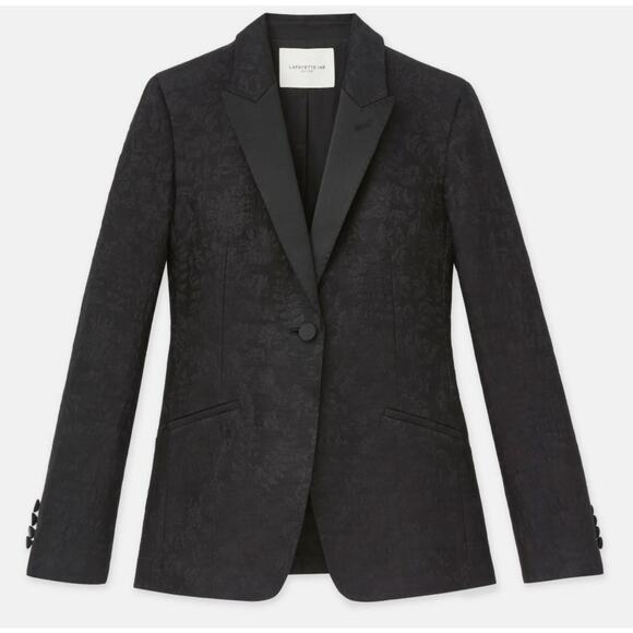 Lafayette 148 Flora Bloom Wool Silk Blazer US 8 Jacquard Suit Jacket Black Tie - Picture 6 of 16